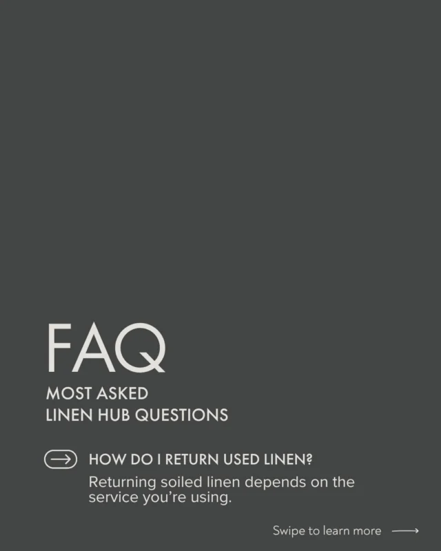 Got questions? We've got answers. 

One of the most common things we get asked: How do I return my used linen?

It depends on the service you're using, but here's a quick breakdown:

📦 Click & Collect: Bag your soiled linen into linen bags and return to your closest Linen Hub - place it in the soiled returns tub.

🚚 Delivery: We'll collect it at the same time as your next delivery, or you can drop it to one of our locations. You can also book a soiled only collection from your location. 

⭐ Self Serve Hub: Bring it back, place it in the soiled return bags, and pop it in the soiled return chute.

💬 Still unsure? 
Comment down below or send us a message via DM.

#FAQ #FrequentlyAsked #Linen #LinenHub #AUS #Explore